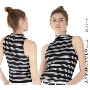 Anthropologie Maeve Stripe Top Shirt Women’s Large Black White Sleeveless Ribbed